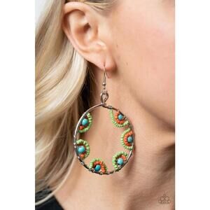 Paparazzi Green and Orange  Seed Bead Earrings /Off The Rim - Multi